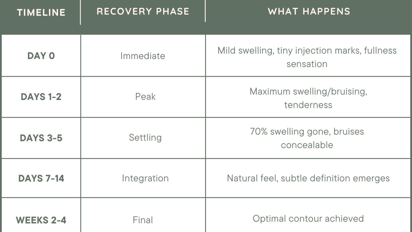Table explaining Chin Filler Recovery and Aftercare