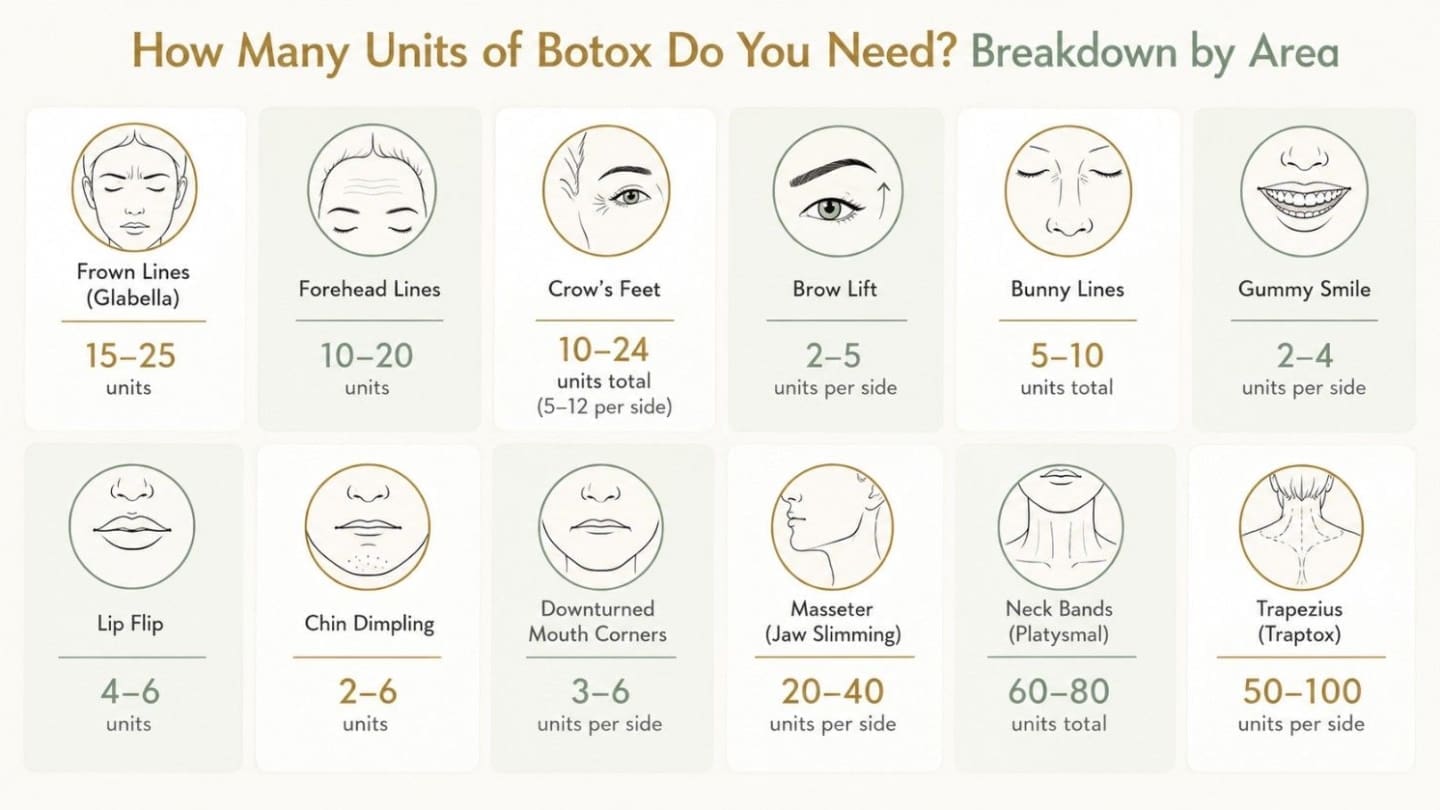 How many units of botox do you need per area - Table by Dr Hass Clinic